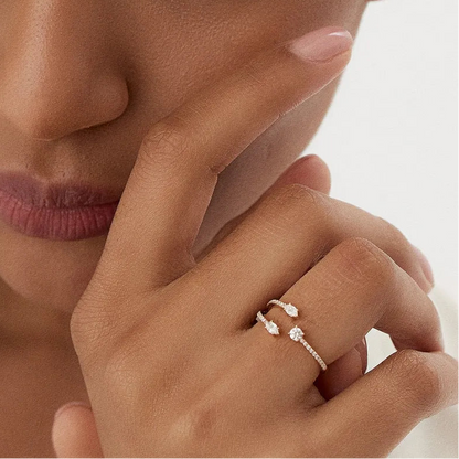 14K Solid Gold Marquise and Round Diamond 0.40 Carat Open Design Claw Ring