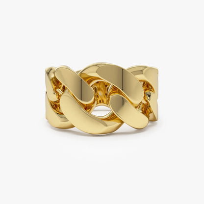 14k Solid Gold Chunky Cuban Curb Chain Link Graduated Statement Ring