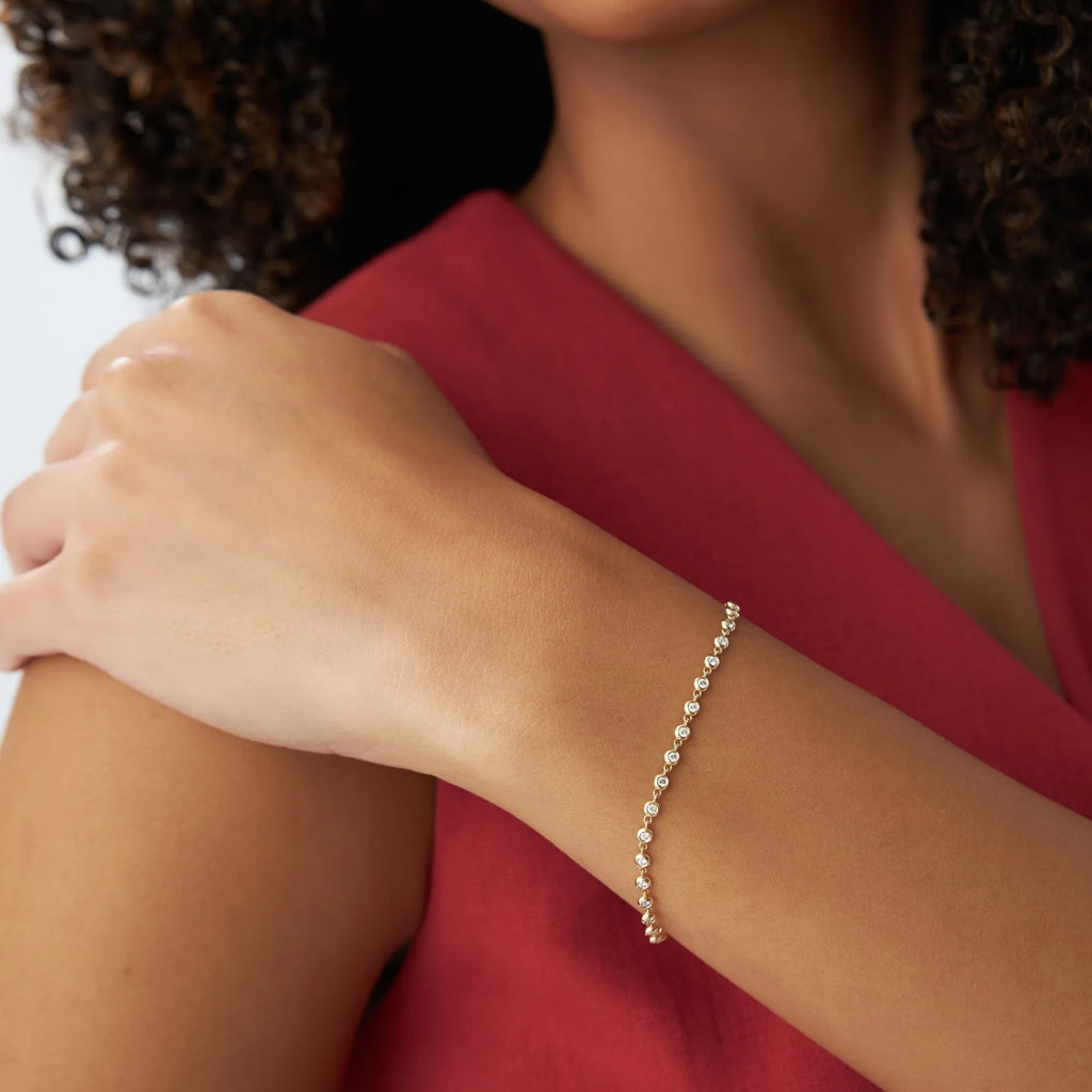 14K Solid Gold Lab Grown Diamond Round Tennis Bracelet Bezel Setting