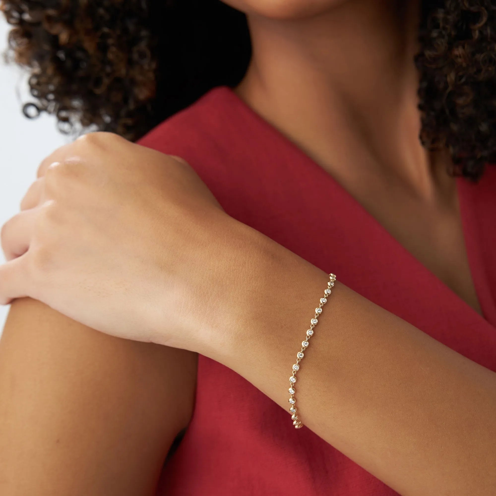 14K Solid Gold Lab Grown Diamond Round Tennis Bracelet Bezel Setting