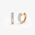 14k Solid Gold Diamond Baguette Cut Huggie Earrings 0.50 ctw