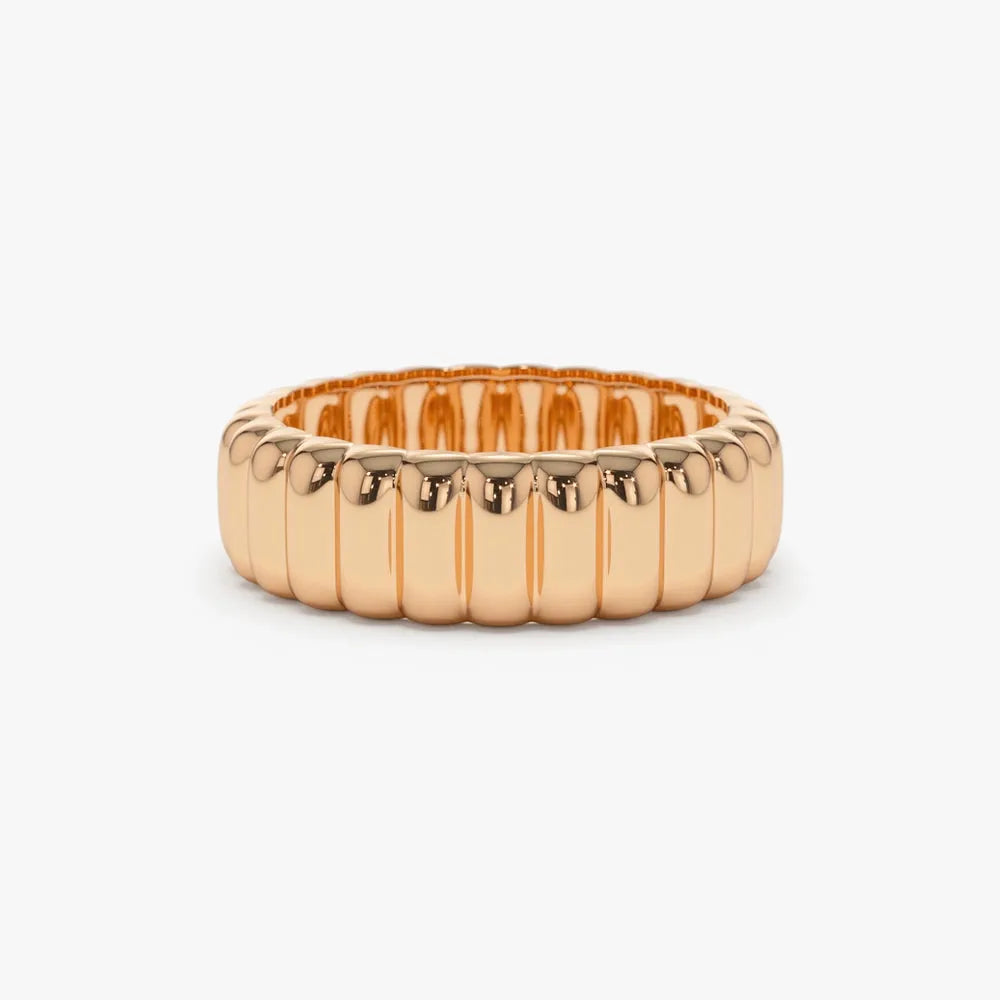 14K Solid Gold Bold Dome Statement Minimalist Band Ring