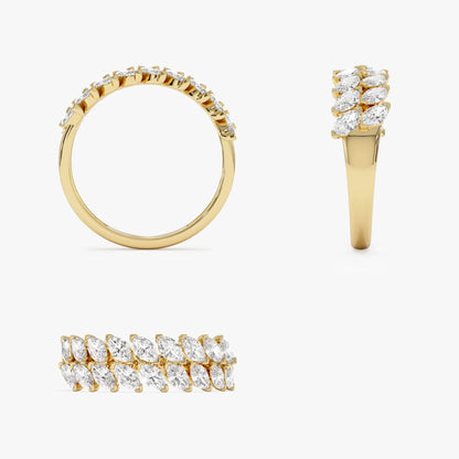 14k Gold Diamond Marquise Cut Double Row Ring 1.12 ctw
