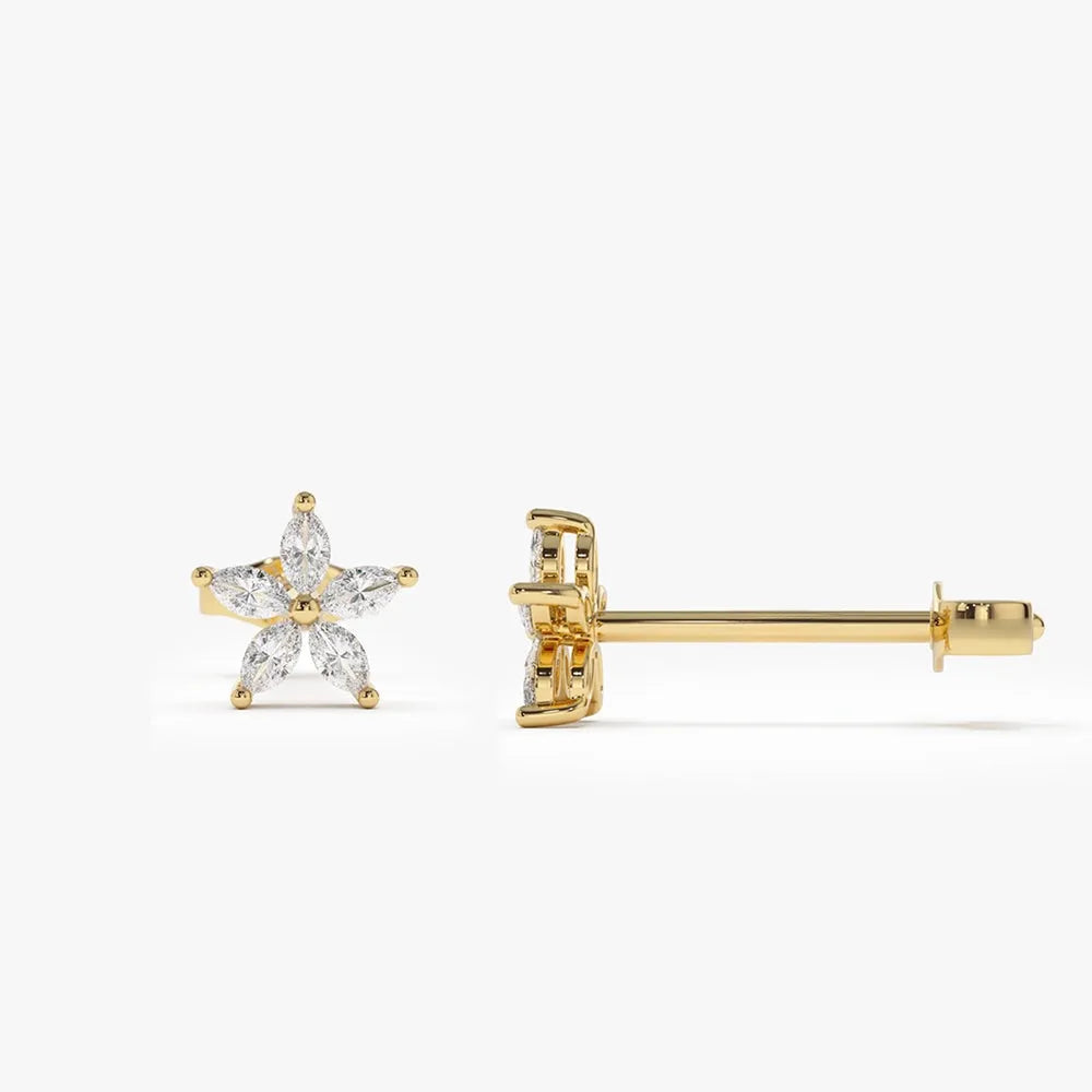 14k Gold Diamond Marquise Cut Floral Stud Earrings 0.33 ctw