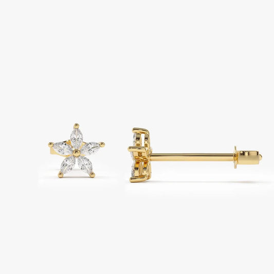 14k Gold Diamond Marquise Cut Floral Stud Earrings 0.33 ctw