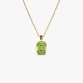 14k Solid Gold Peridot Emerald Cut Vertical Pendant 1.05 Carat Bezel Setting