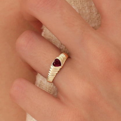 14K Solid Gold Heart Shape Garnet 0.40 Carat Beveled Ring