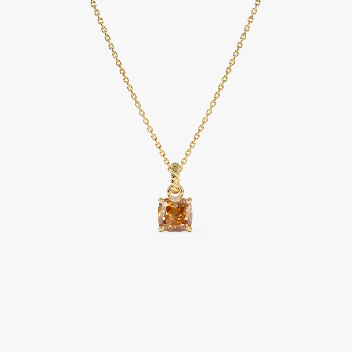 14k Solid Gold Citrine Cushion Cut Solitaire Necklace 0.80 Carat