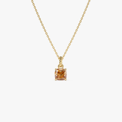 14k Solid Gold Citrine Cushion Cut Solitaire Necklace 0.80 Carat