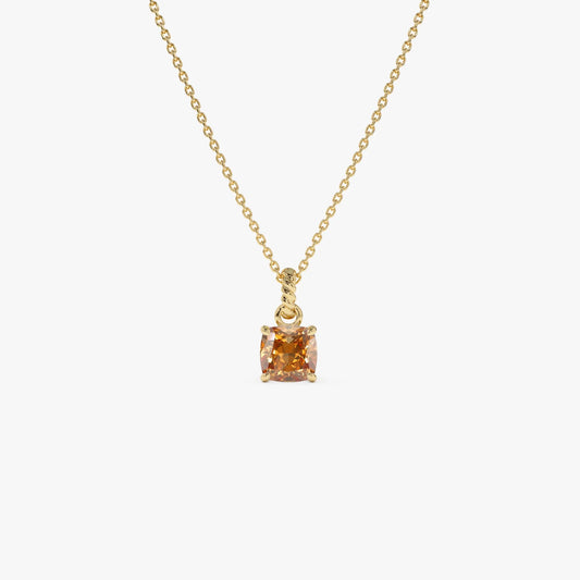 14k Solid Gold Citrine Cushion Cut Solitaire Necklace 0.80 Carat