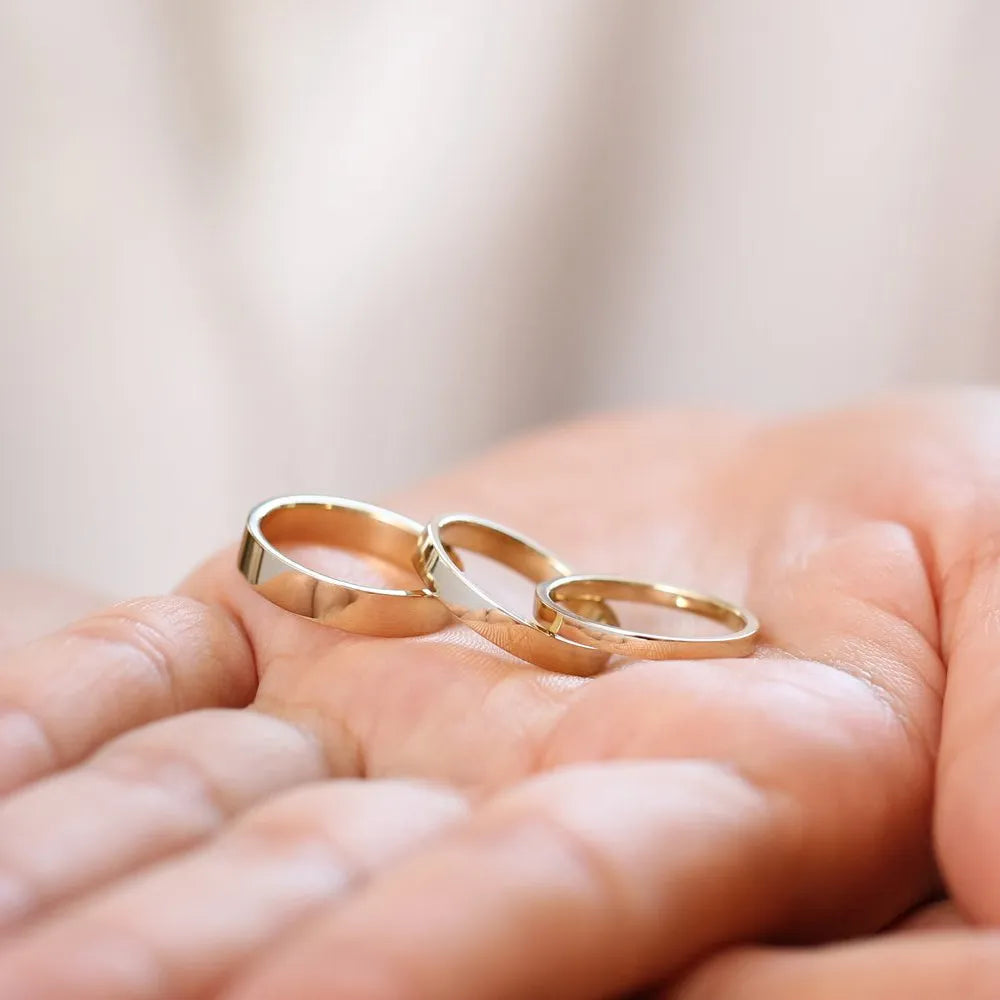 14K Solid Gold 3mm Flat Classic Minimalist Wedding Band Ring