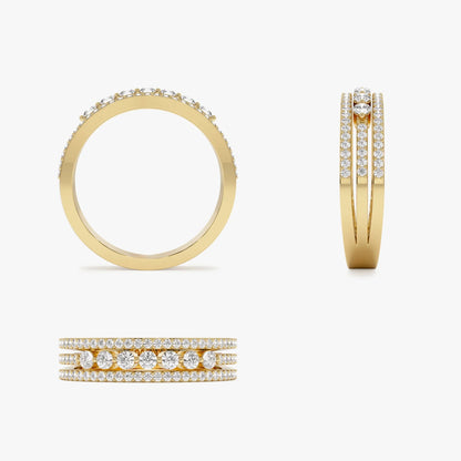 14k Solid Gold Round Diamond Triple Row Stacking Wedding Ring 0.57 Carat