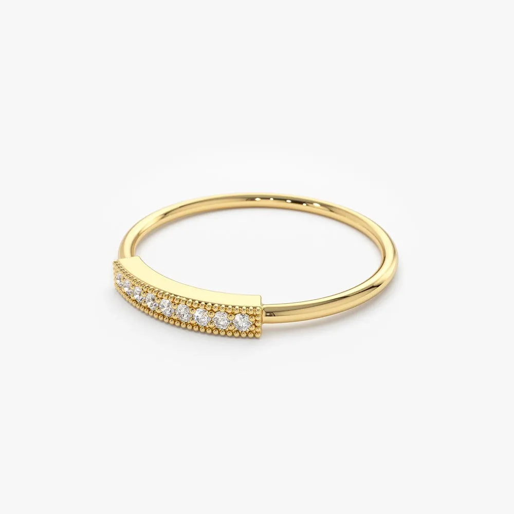 14K Gold 0.10 Carat Round Cut Diamond Single Row Pave Ring