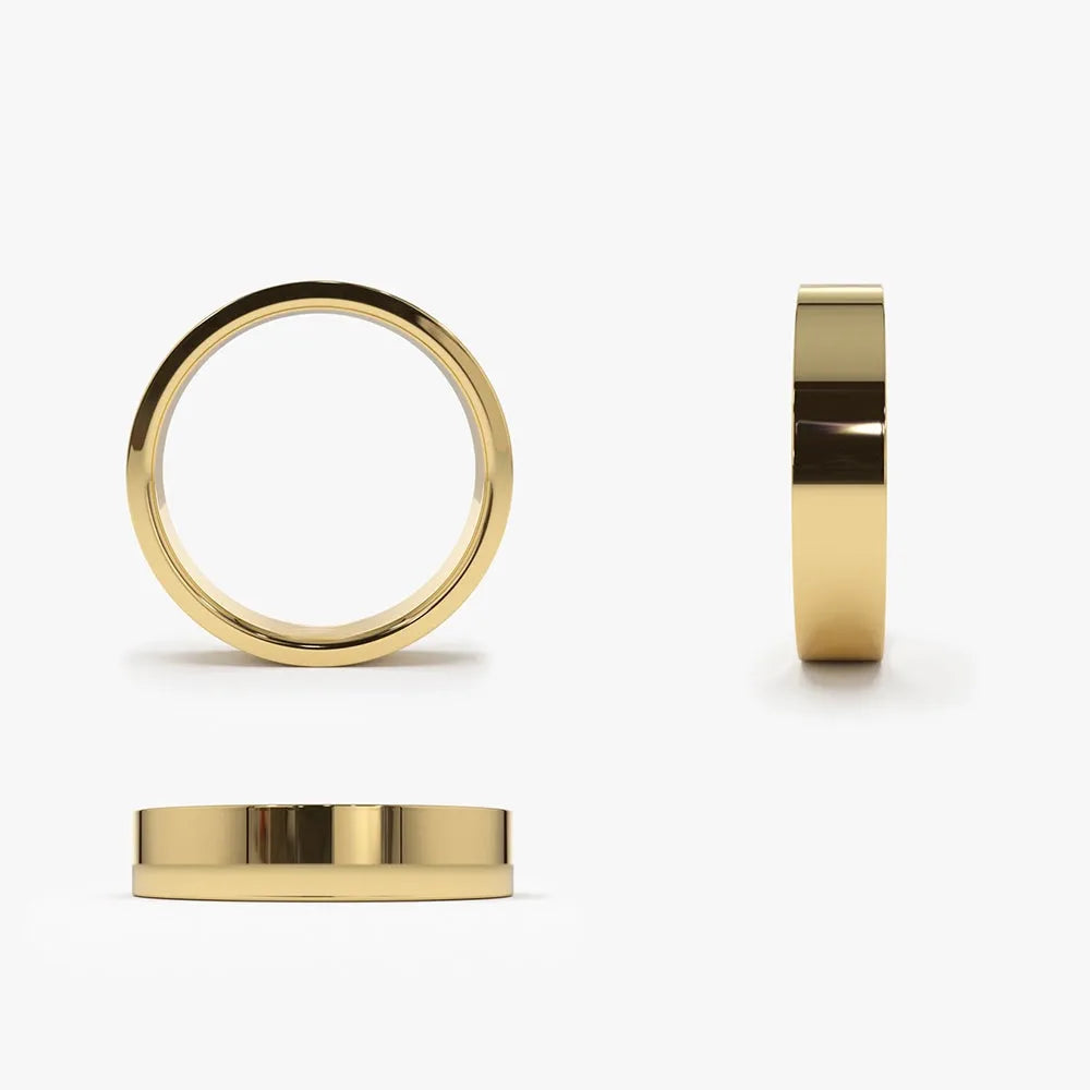 14K Solid Gold 4mm Flat Classic Minimalist Wedding Band Ring