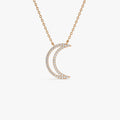 14K Solid Gold 0.15 CTW Round Diamond Moon Outline Necklace