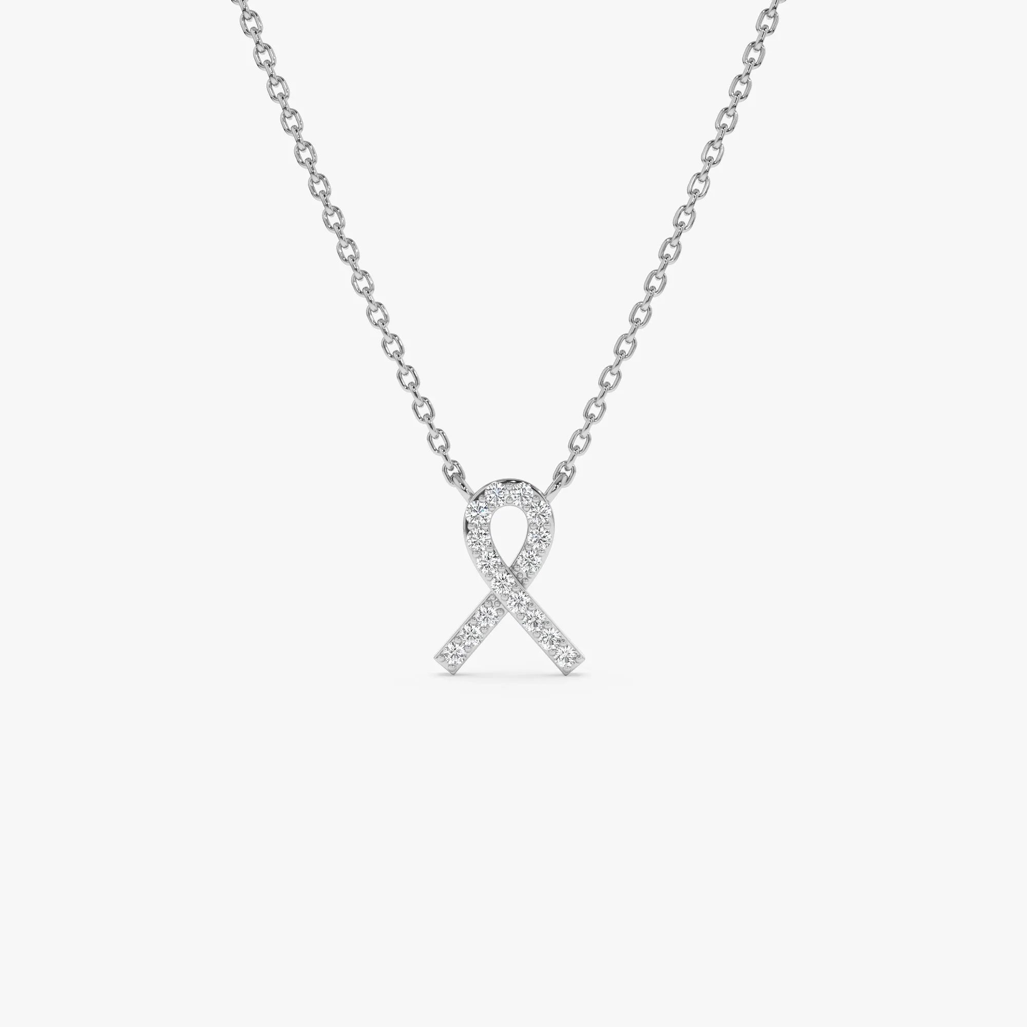 14K Solid Gold 0.08 CTW Round Diamond Ribbon Necklace