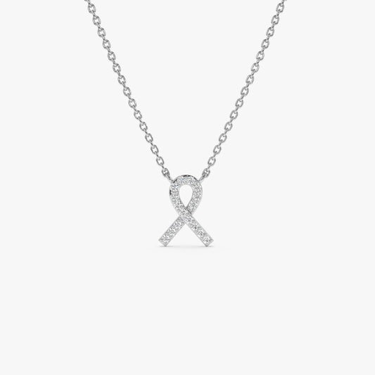 14K Solid Gold 0.08 CTW Round Diamond Ribbon Necklace