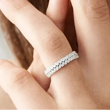 14k Gold 1.82 CTW Marquise Diamond Double Row Prong Set Ring