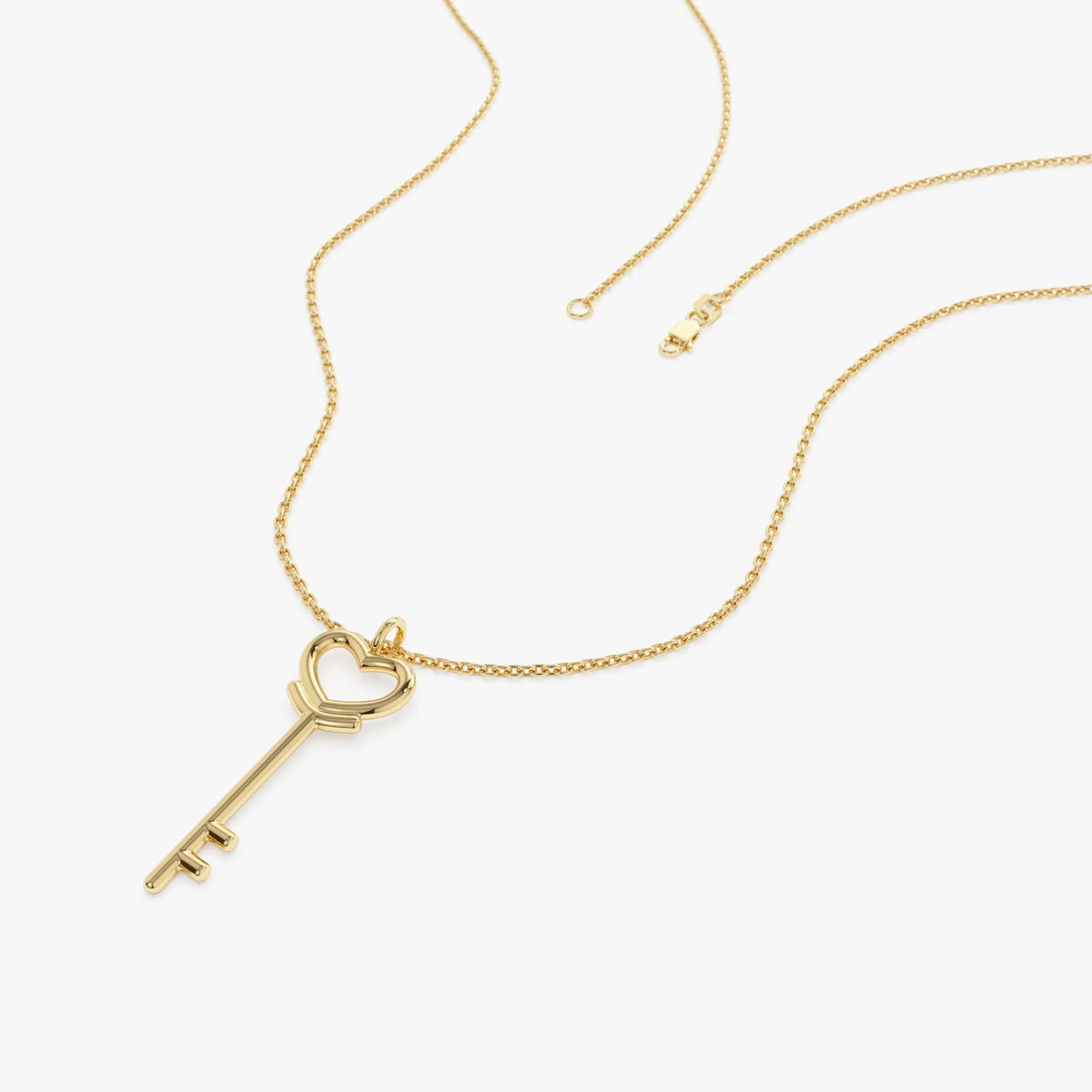 14k Solid Gold Heart Key Pendant Necklace