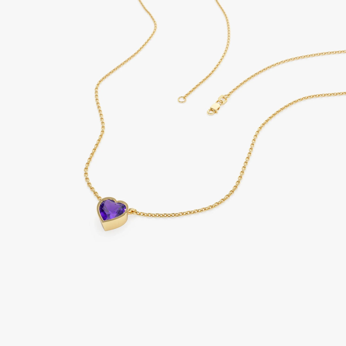 14k Solid Gold Amethyst Heart Shaped Layering Necklace 0.40 Carat