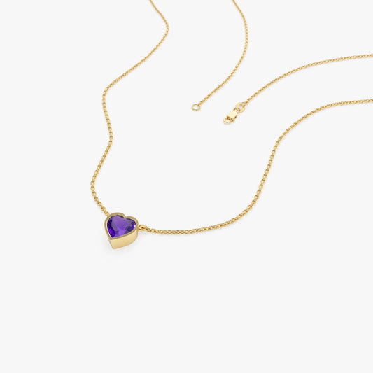 14k Solid Gold Amethyst Heart Shaped Layering Necklace 0.40 Carat