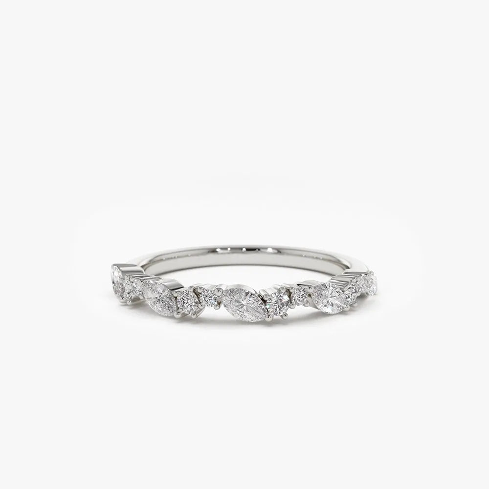 14k Gold 0.59 ctw Marquise and Round Diamond Cluster Stackable Wedding Ring Prong Setting