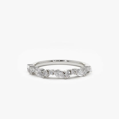 14k Gold 0.59 ctw Marquise and Round Diamond Cluster Stackable Wedding Ring Prong Setting