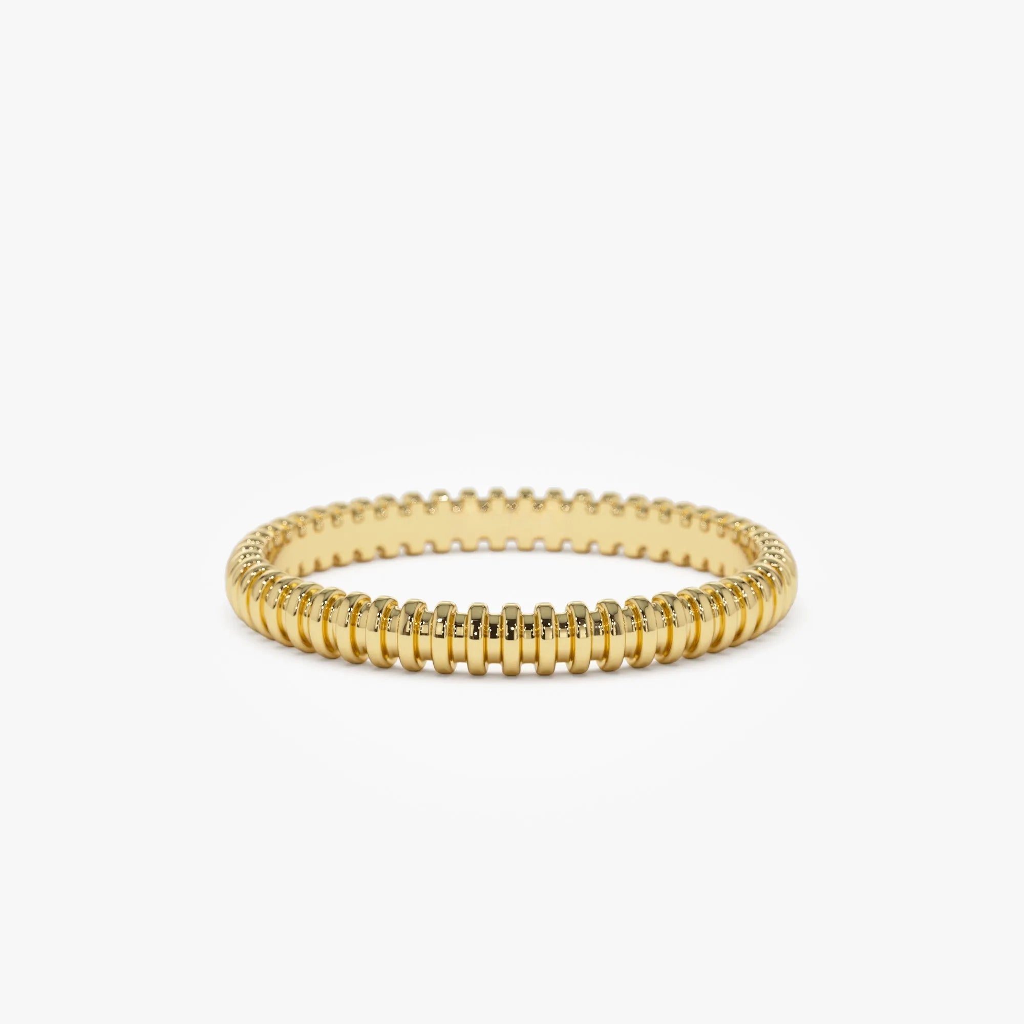14k Solid Gold Ribbed Stackable Wedding Band Ring