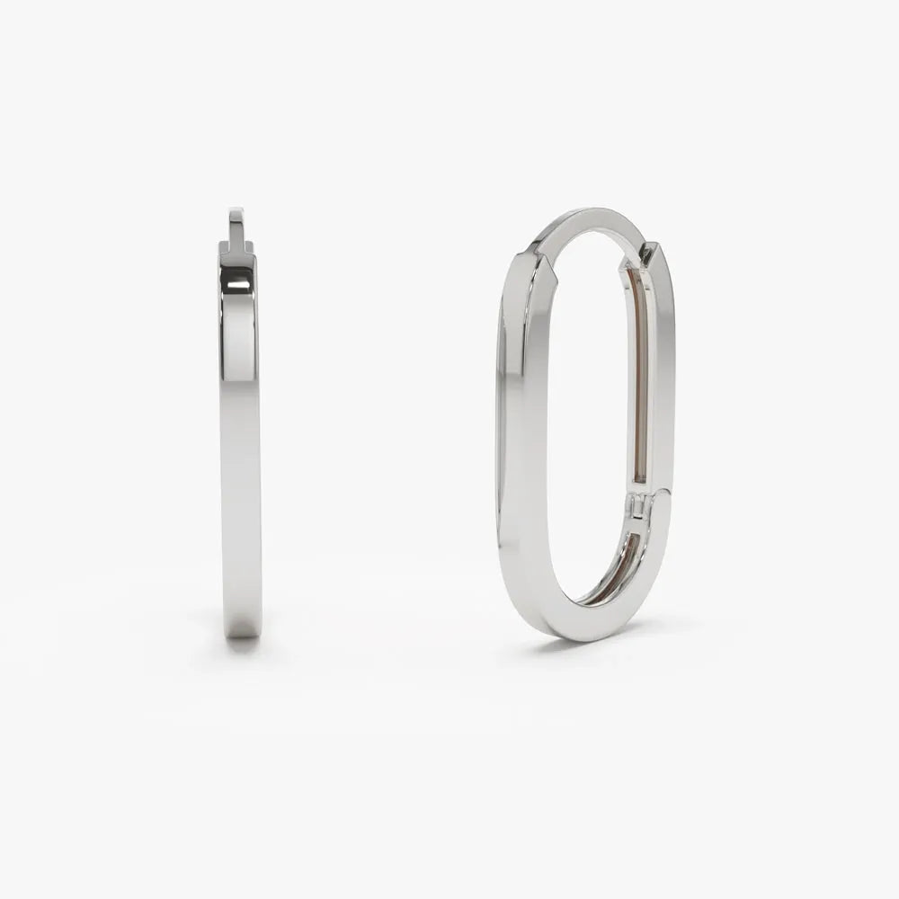 14k Solid Gold Paperclip Link Hoop Earrings