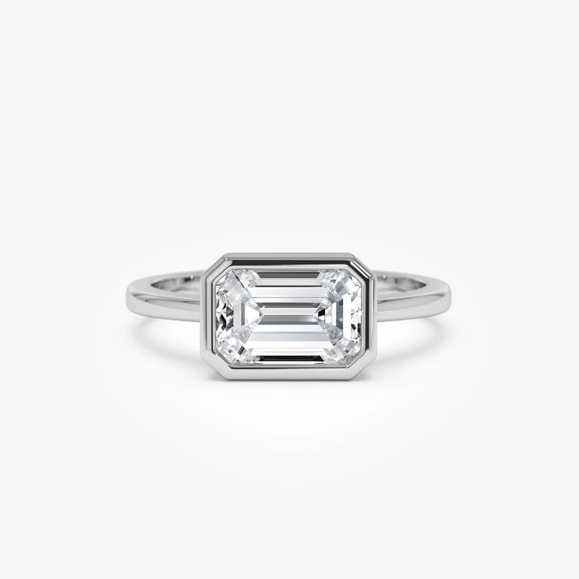 14K Gold 1.50 Carat Lab Grown Diamond Emerald Cut Engagement Ring East West Bezel Setting