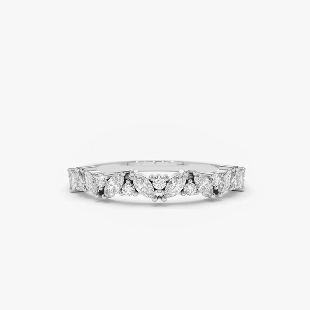 14k Solid Gold Marquise and Round Diamond Slanted Prong Set Ring 0.35 Carat