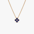 14k Solid Gold Round Sapphire Clover Beaded Necklace 0.18 Carat Prong Setting