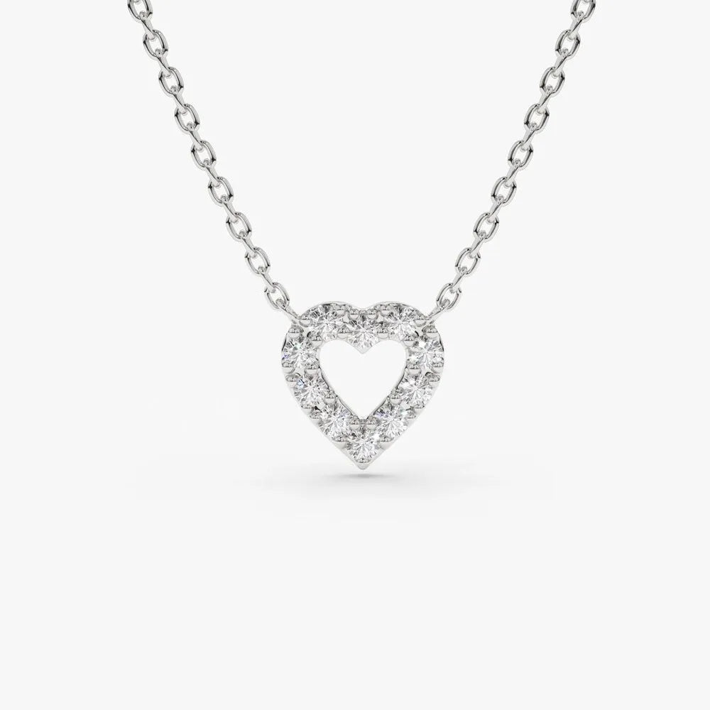 14K Solid Gold Round Diamond Tiny Heart Pendant Necklace Prong Setting 0.10ctw