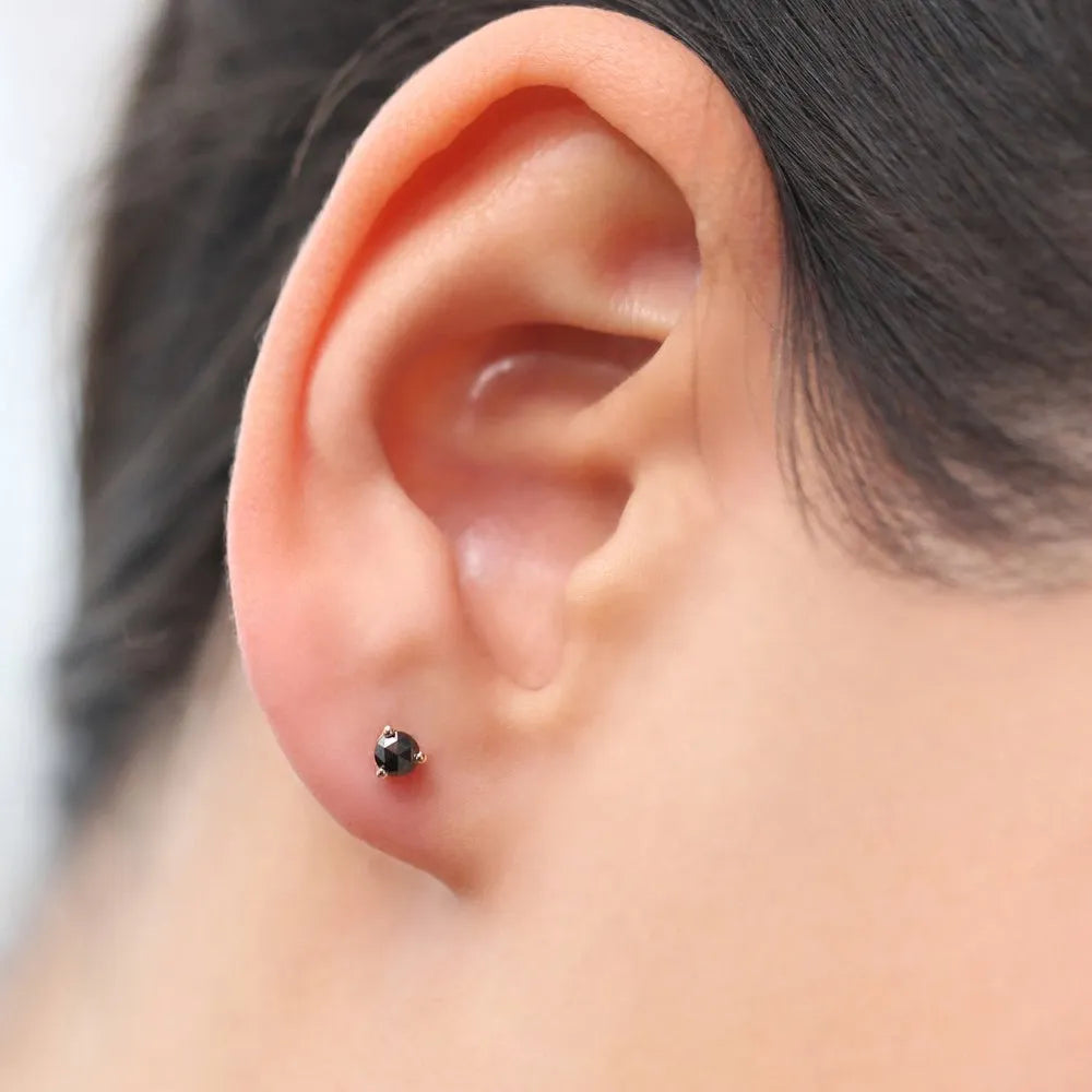 14K Gold Rose Cut Black Diamond 3 Prong Stud Earrings 0.30ctw