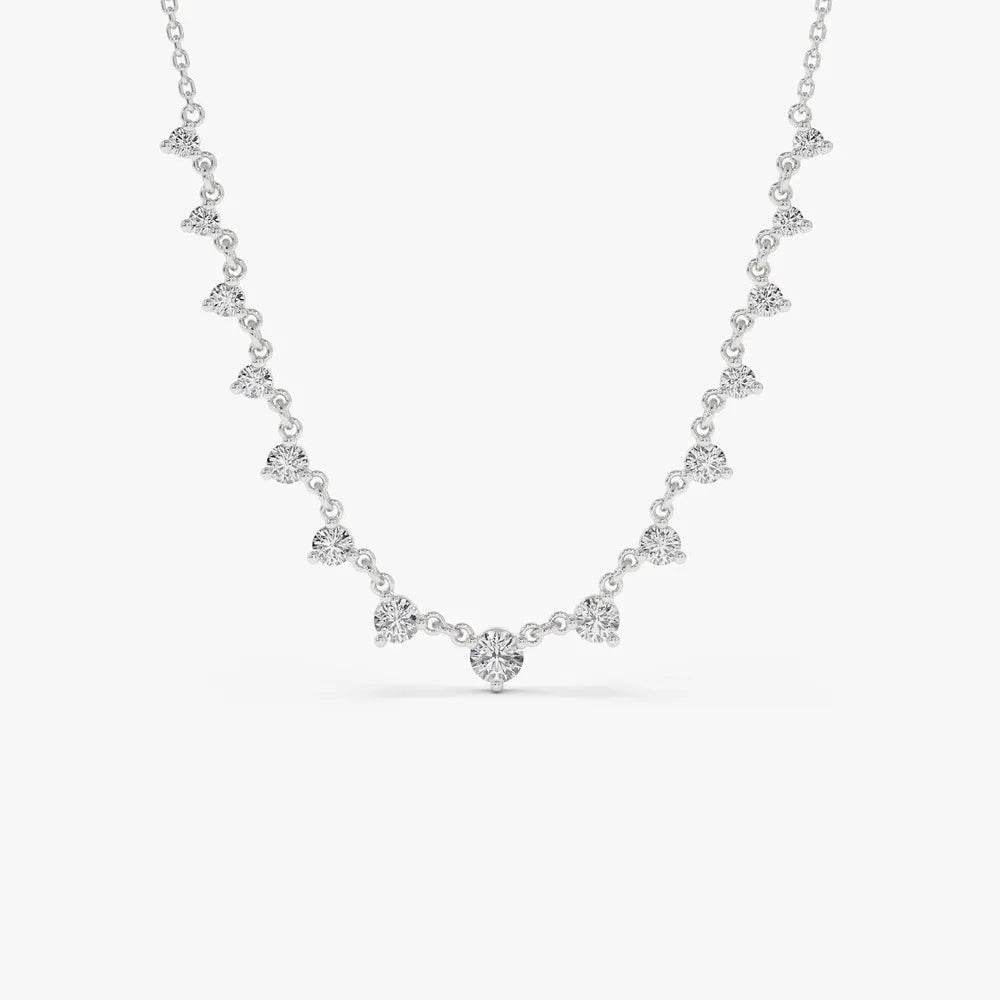 14K Solid Gold Round Diamond Graduating Necklace Prong Setting 0.85ctw