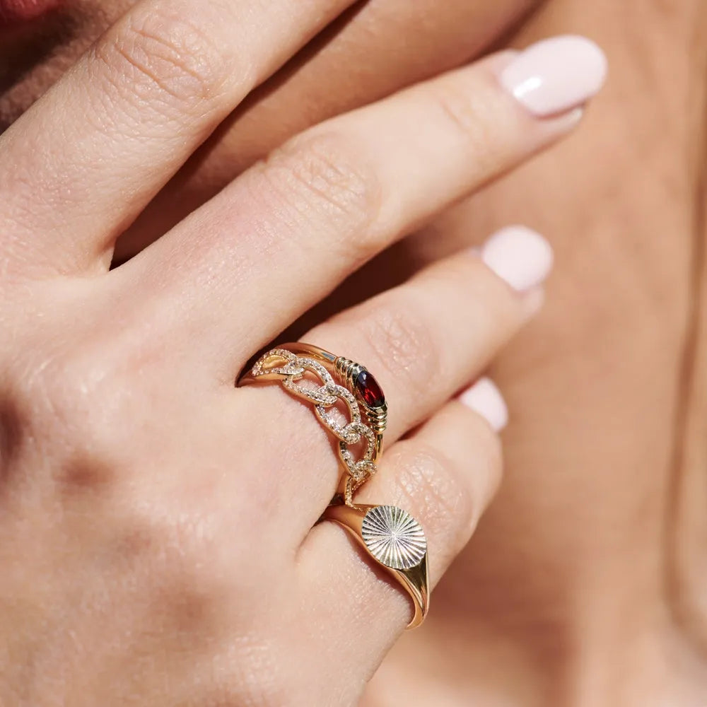 14K Solid Gold 8mm Sun Signet Minimalist Band Ring