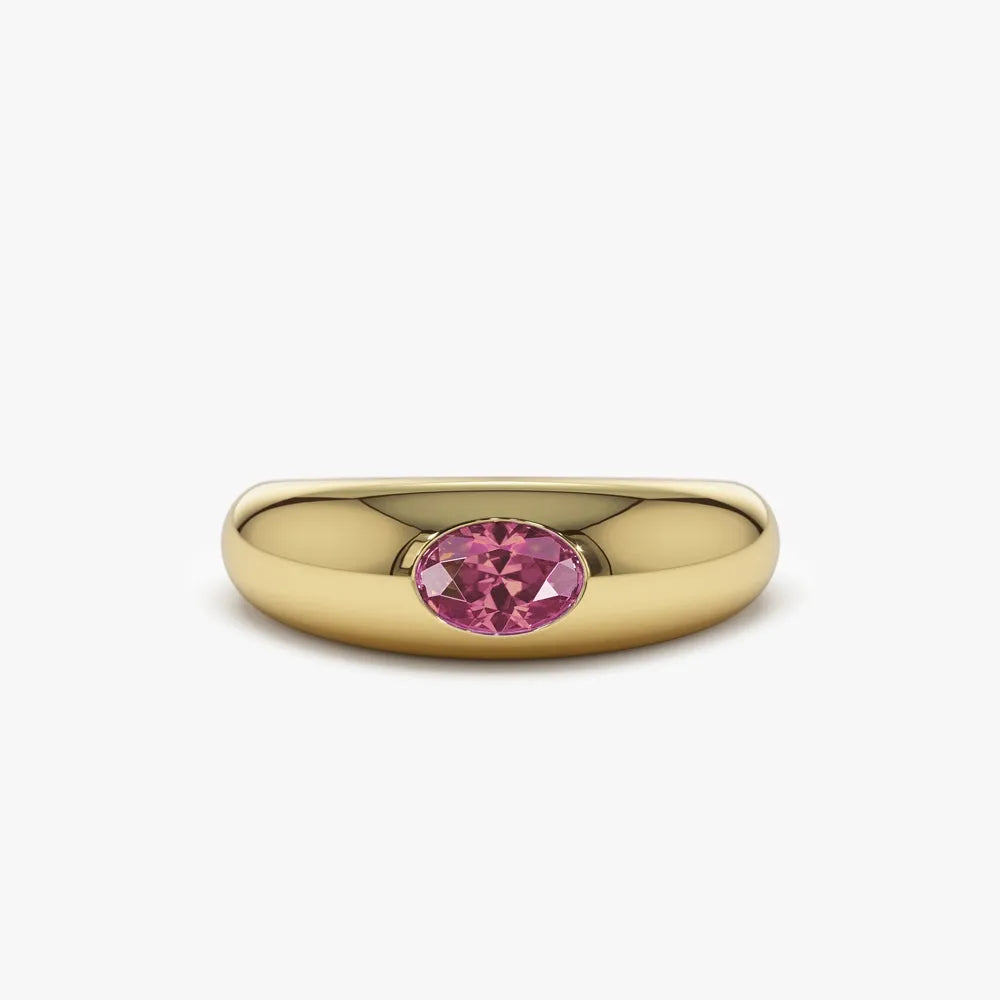 14k Gold Pink Sapphire Oval Cut Flush Set Dome Ring 0.45 ctw