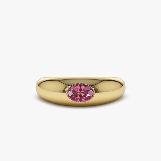 14k Gold Pink Sapphire Oval Cut Flush Set Dome Ring 0.45 ctw