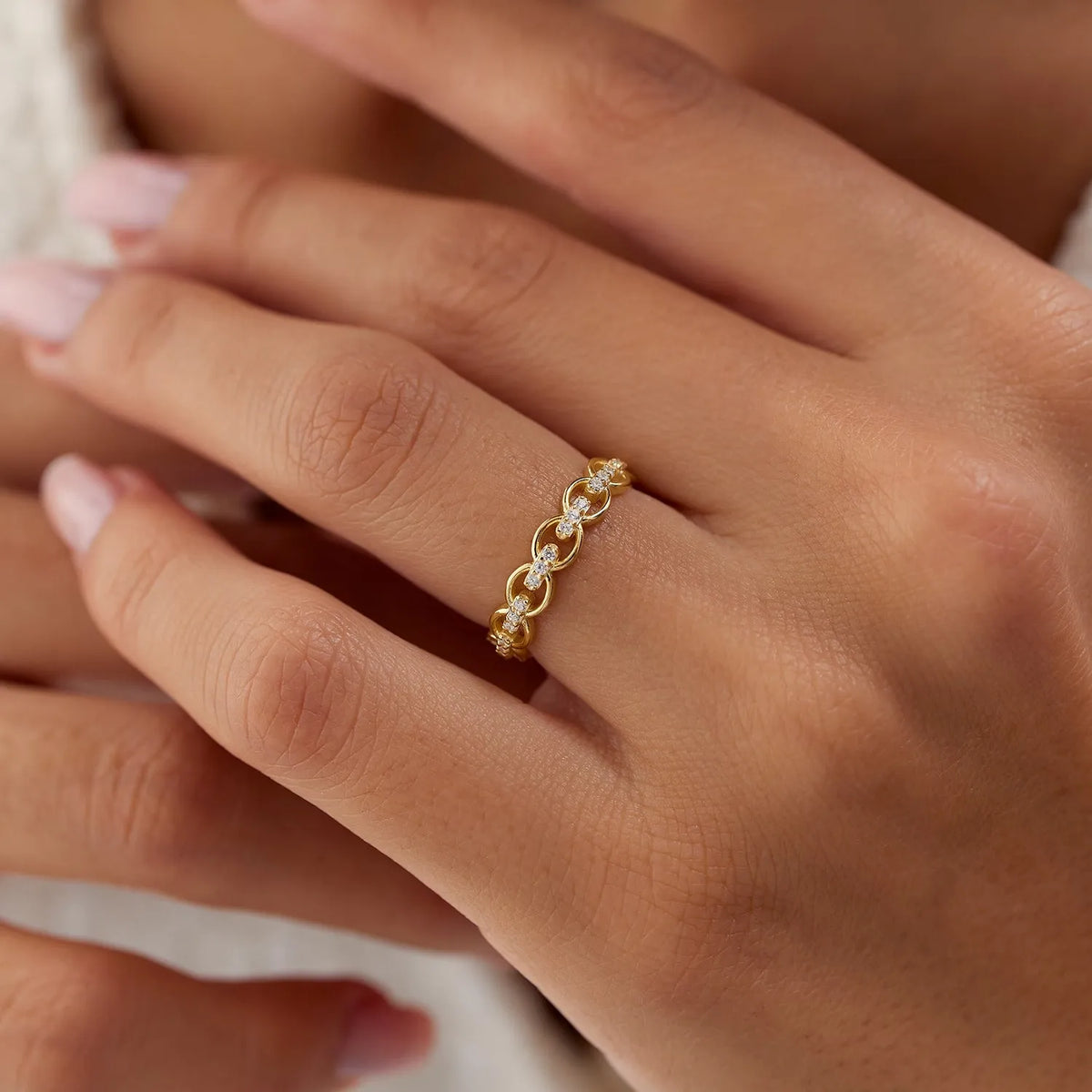 14k Gold Round Diamond 0.35 ctw Full Eternity Link Ring