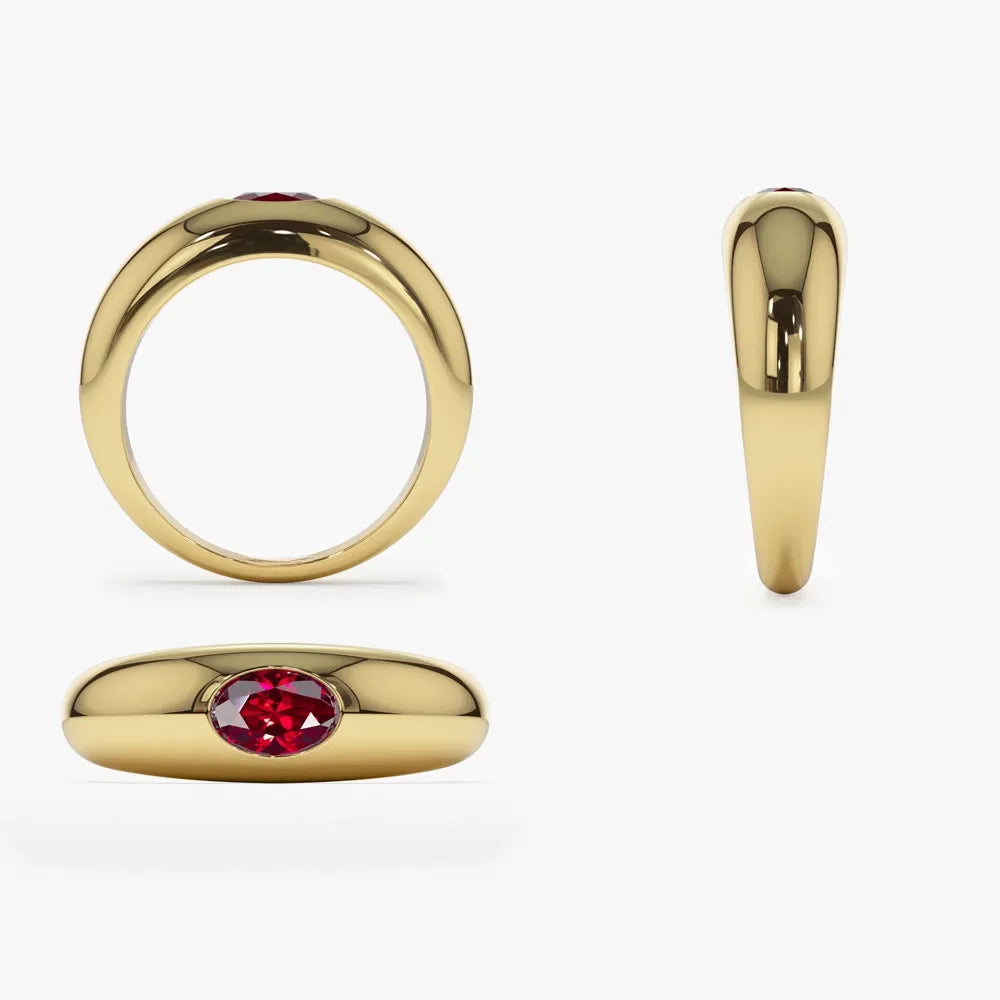 14k Gold Ruby Oval Cut Flush Set Dome Ring 0.49 ctw