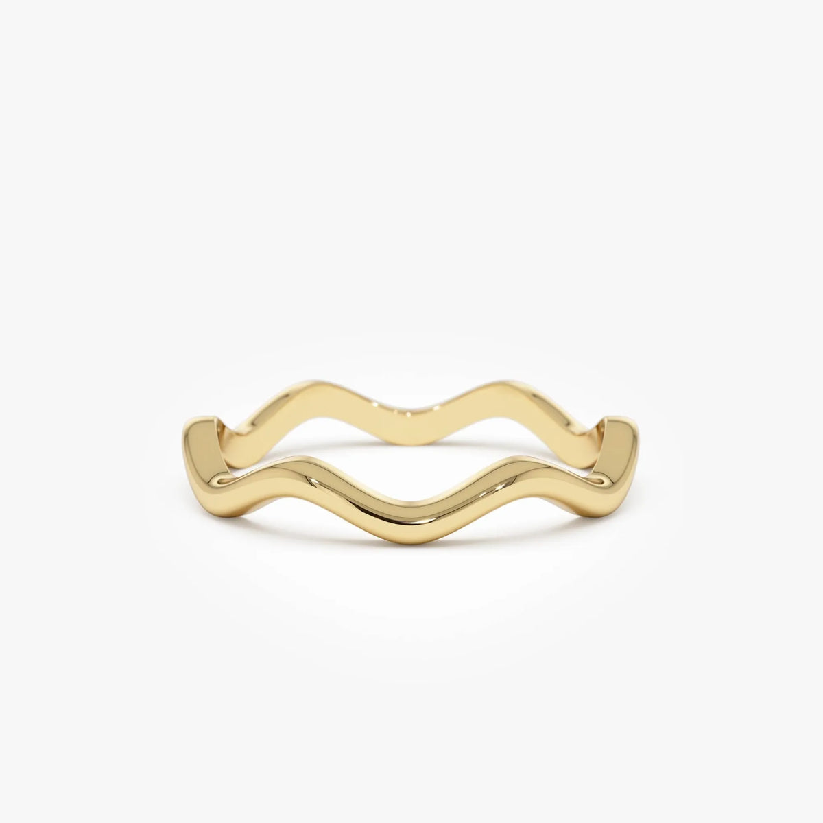 14k Solid Gold Minimalist Wave Stackable Band Ring