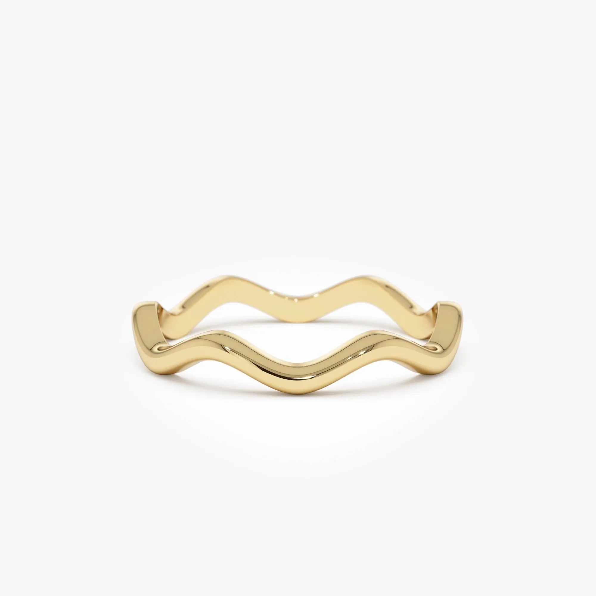 14k Solid Gold Minimalist Wave Stackable Band Ring