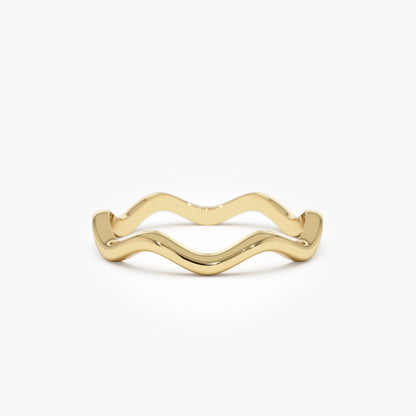 14k Solid Gold Minimalist Wave Stackable Band Ring