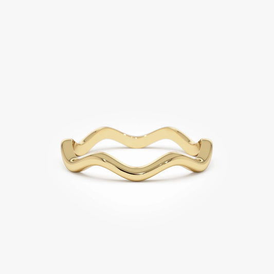14k Solid Gold Minimalist Wave Stackable Band Ring
