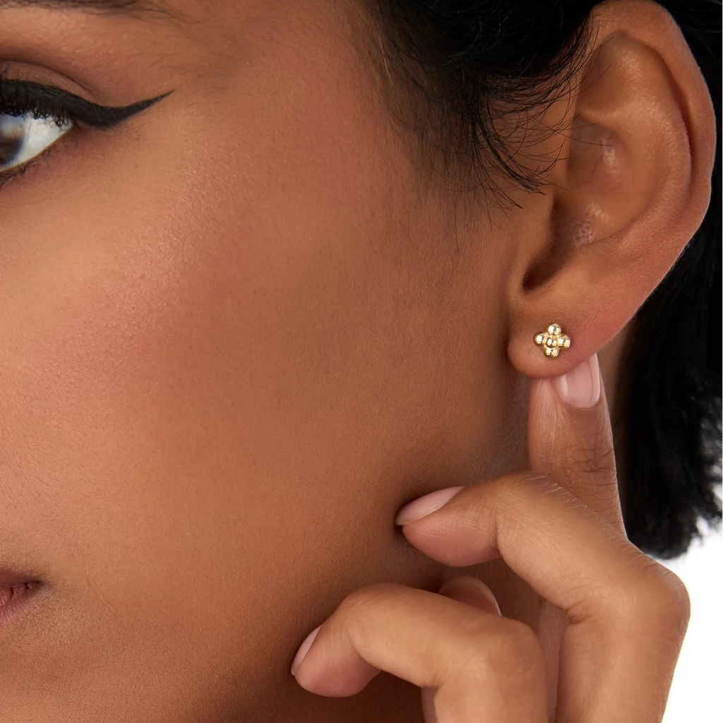14k Solid Gold Bubble Cluster Stud Earrings 5mm Minimalist Geometric Design