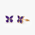 14K Solid Gold Marquise and Pear Cut Amethyst Butterfly Stud Earrings 1.15ctw