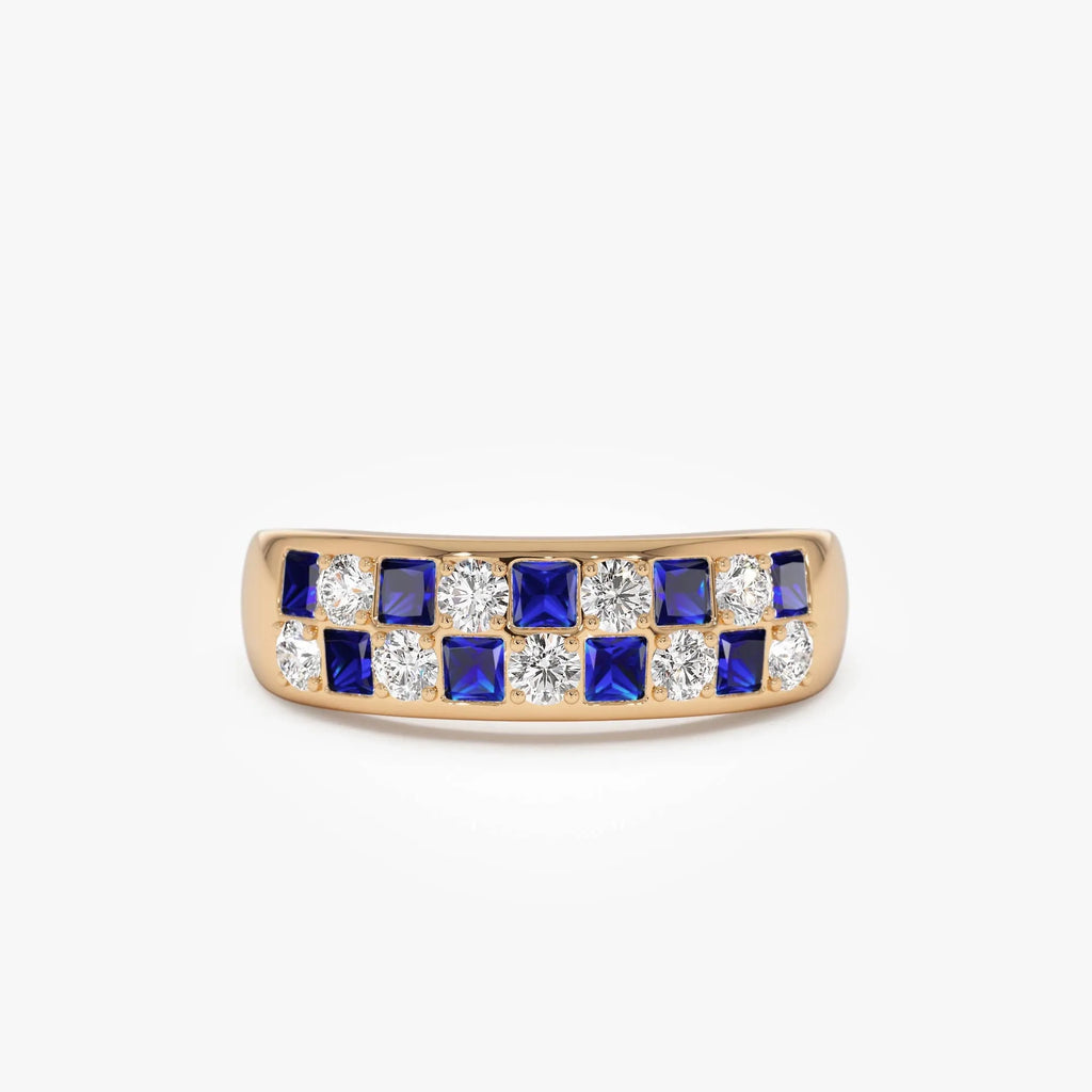 14K Gold Square Emerald and Round Diamond Wedding Ring Band 0.71 CTW