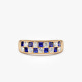 14K Gold Square Emerald and Round Diamond Wedding Ring Band 0.71 CTW