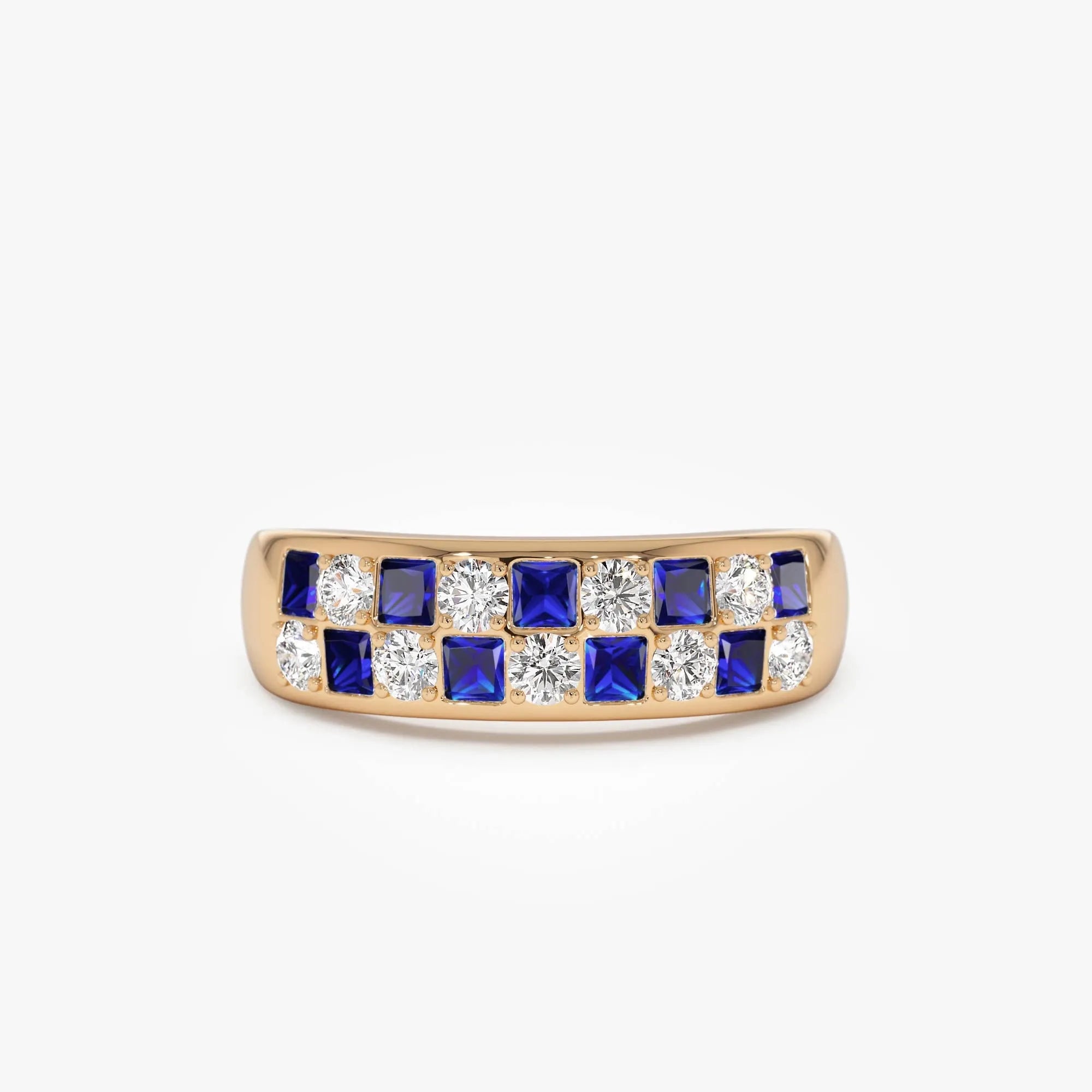 14K Gold Square Emerald and Round Diamond Wedding Ring Band 0.71 CTW