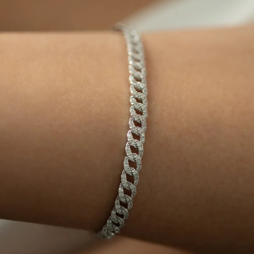 14K Solid Gold Round Diamond 4.8MM Cuban Link Micro-Pave Bracelet